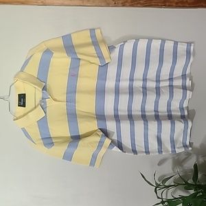 Fred Perry Polo Shirt. Color Light Blue, yellow and white stripes. Size XL